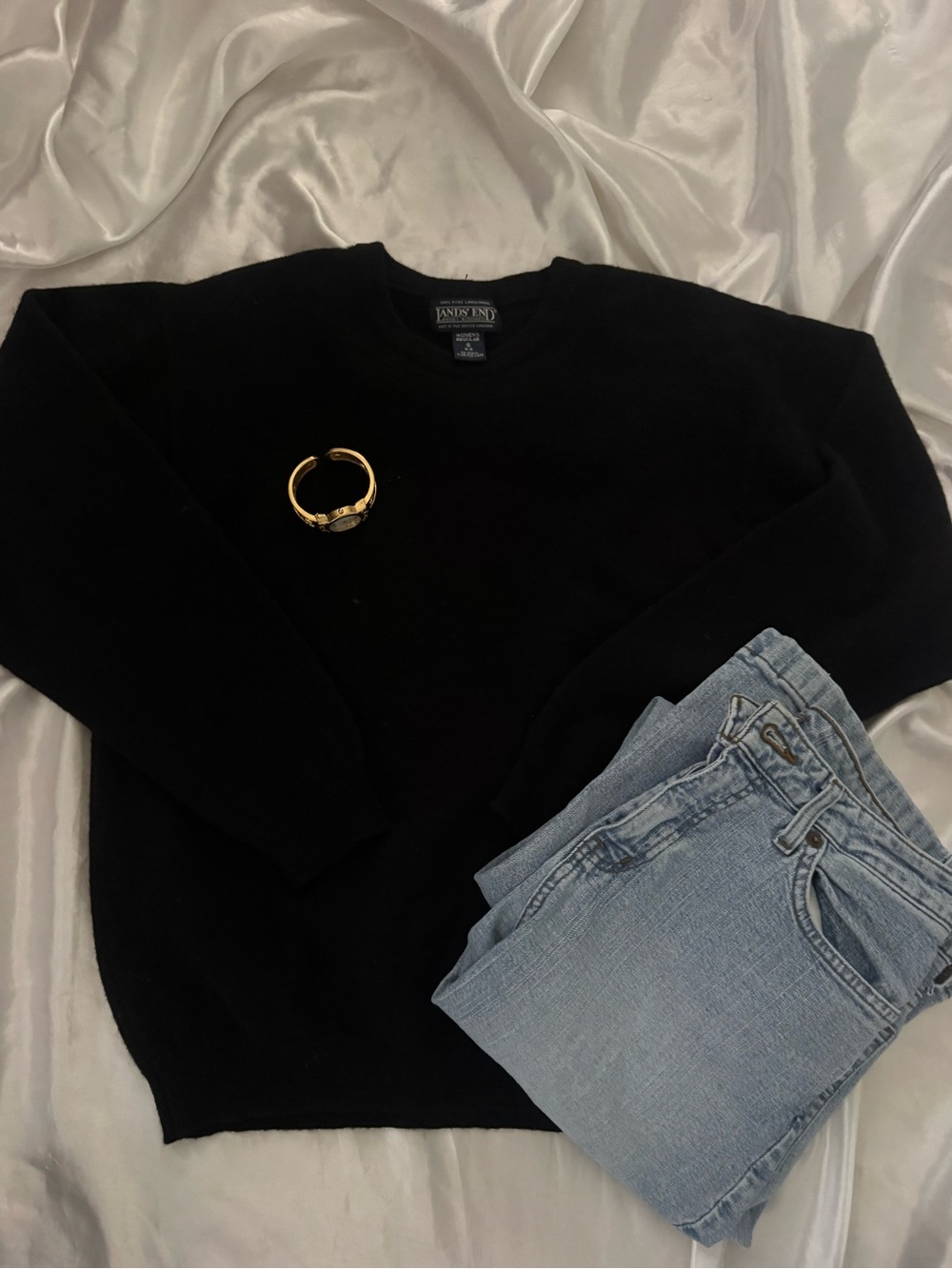 vintage 100% lambswool Lands' End Black Crewneck Sweater